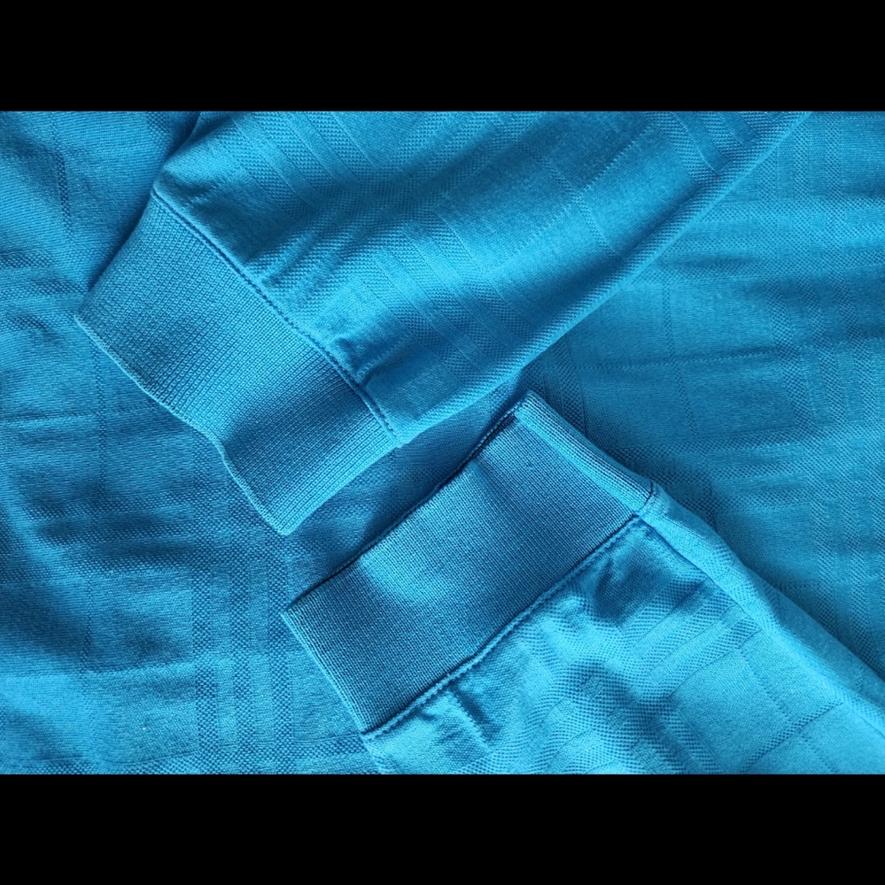 Burberry Ocean Blue Check Long Sleeve Polo Shirt - Picture 12 of 16